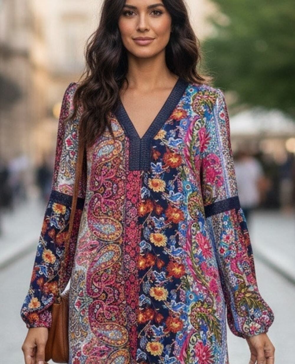 Cupio Mediterranean style paisley patchwork-look tunic dress